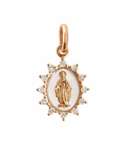 Gigi Clozeau Pendentif blanc Petite Madone Suprême, or rose, diamants