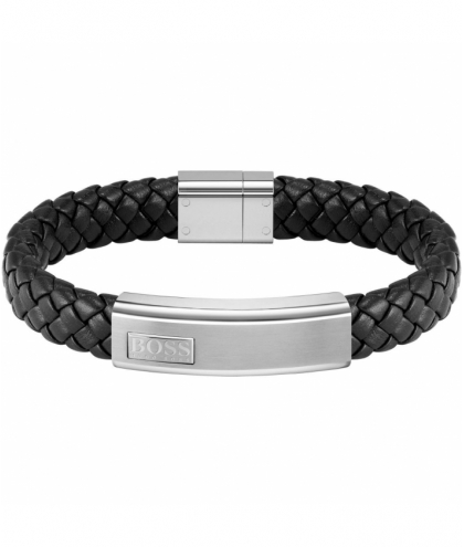 Boss bracelet homme cuir noir et acier