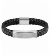 Boss bracelet homme cuir noir et acier