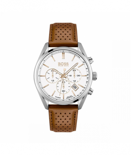 Boss Montre Homme Champion cadran blanc et cuir marron