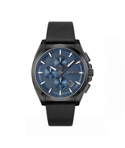 Boss Montre Homme Grandmaster cadran bleu et bracelet cuir noir