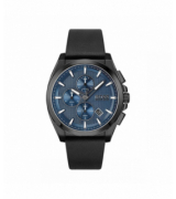 Boss Montre Homme Grandmaster cadran bleu et bracelet cuir noir