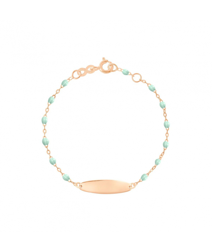 Gigi Clozeau Bracelet jade Little Gigi, plaque ovale, or rose, 13 cm