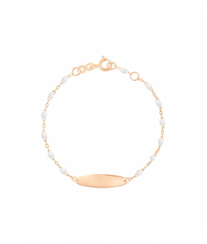 Gigi Clozeau Bracelet blanc Little Gigi, plaque ovale, or rose, 15 cm