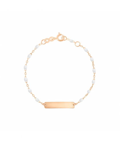 Gigi Clozeau Bracelet blanc Little Gigi, plaque rectangle, or rose, 13 cm